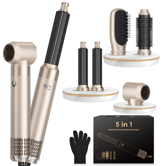 5 in 1 Hair Dryer Brush Set,Professional Negative Ionic Hot Air Styler, Air Curling Wrap Styler,Detachable Blow Dryer Brush With Auto Wrap Curlers,Hair Styling Tools For Straight/Curl/Drying/Smoothing