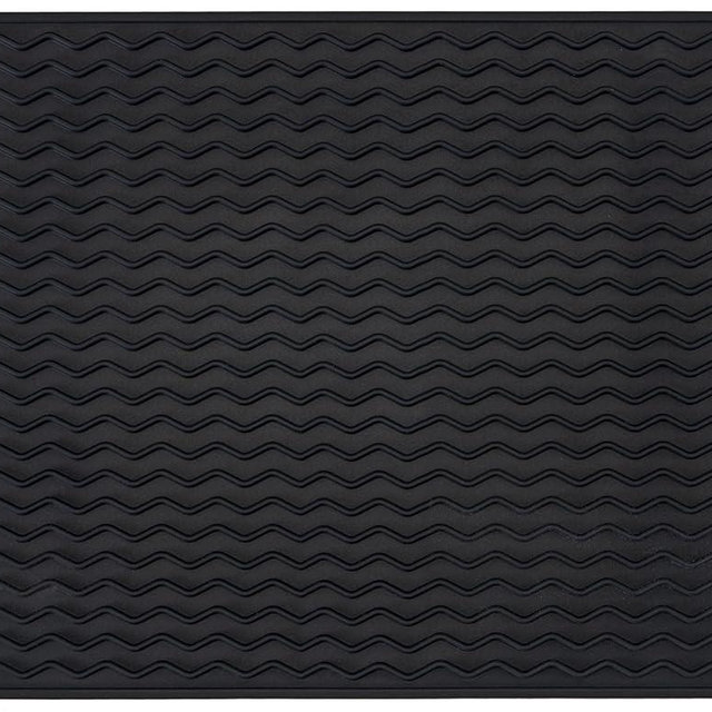 Silicone Dish Drying Mat, Non-Slip Easy Clean Sink Mat Large Heat-resistant Dish Drainer Mat for Kitchen Counter, Sink, Refrigerator or Drawer liner (18" x 16", BLACK)