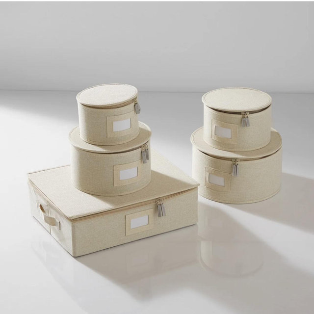 Dinnerware Plate and Cup Storage Set – 5 Piece, Quilted, Cream