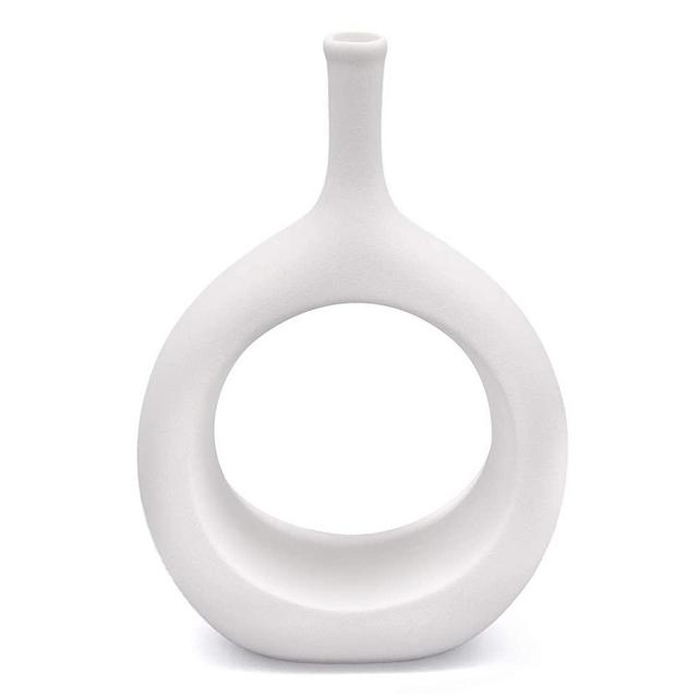 Serdic Ceramic Hollow Vase Modern Decorative Flower Vase for Wedding, Gifts, Kitchen, Living Room or Flower Shop 9.4inch White