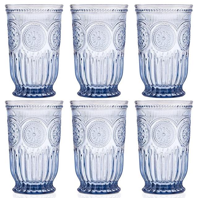 Blue Glass Tumblers set of 6 (Tall, Blue)