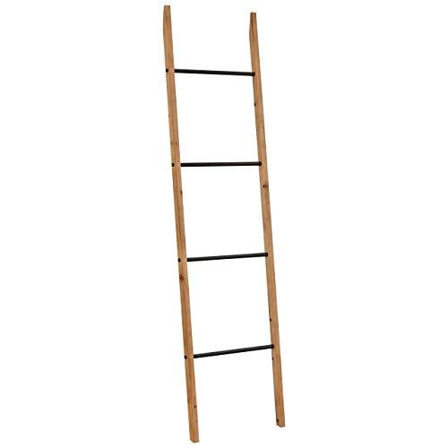 Rivet Contemporary Fir Decorative Blanket Ladder with Iron Rungs - 71.65"H, Black and Natural Wood
