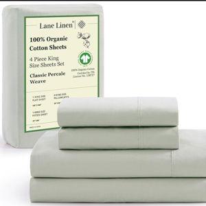 LANE LINEN Bedsheets King Size Bed - 4Pc 100% Organic Cotton King Bed Sheet Set, Soft Cooling Sheets King Size, Hotel Luxury Bed Sheets, 15" King Size Fitted Sheet, Oeko Tex Sheets - Mineral