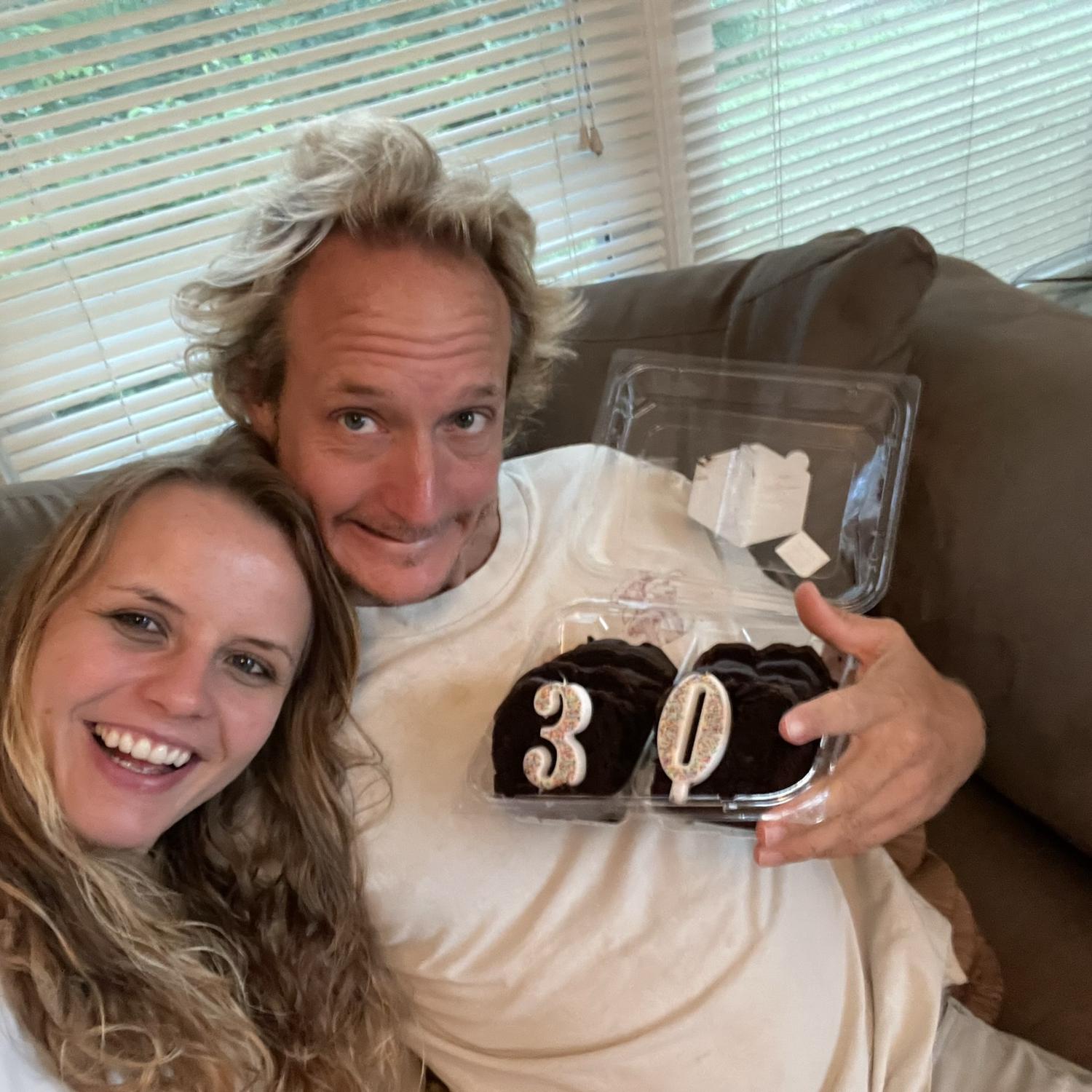 Celebrating Michael’s 40th birthday. Danique accidentally bought Michael “30” candles.