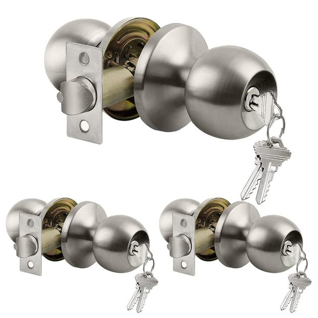 BESTTEN [3 Pack] Door Knob with Lock and Key, Keyed Different Entry Door Knob, for Entrance and Front Door, Satin Nickel