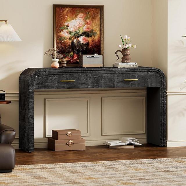 DREAMODERN Console Table, Wood Couch Table with Drawers, Farmhouse Entryway Table for Entrance, Hallway, Living Room (Antique Black)