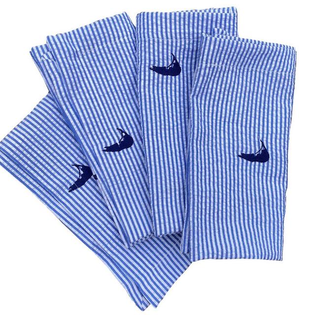 Piping Prints - Blue Seersucker with Navy Nantucket - Dinner Napkins