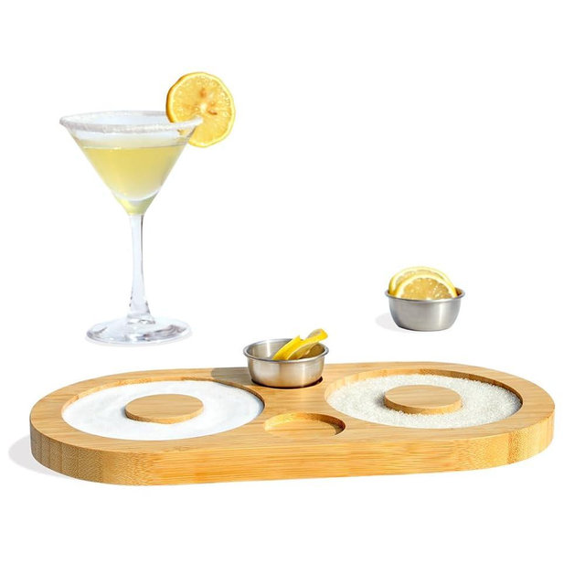 Margarita Salt Rimmer Set,HALE OTEIR Wood Glass Rimmer, Bartender Tool for Cocktail and Margarita with 2 Stainless Steel Bowl, Sugar Rimmer, Salt Rimmer for Cocktails