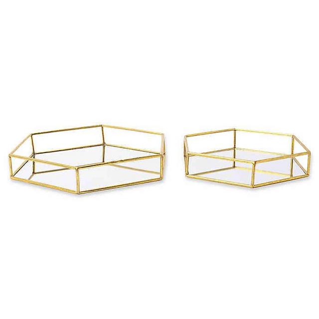 Kate and Laurel Felicia Mirrored Nesting Accent Trays in Gold