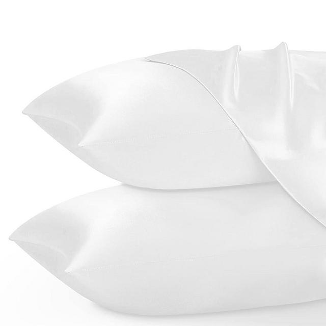 Adubor Silk Pillowcase 2 Pack for Hair and Skin with Hidden Zipper, Both Sides 23 Momme Silk Pillow Case (White, Queen: 20''X30'')