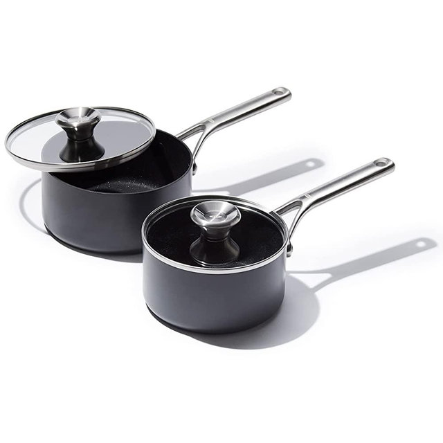 OXO Professional PFAS-Free Non Stick Hard Anodized Induction Suitable, 4-Piece Saucepan Set, 1.7QT and 2.3QT, Black
