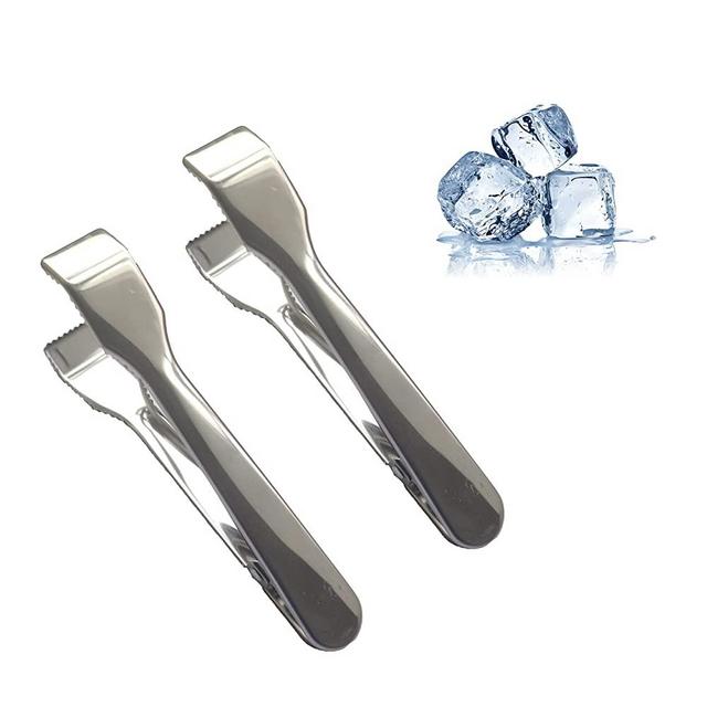 Stainless Steel Ice Tongs with Sawteeth for Ice Bucket Ice Sugar Cubes Coffee Bar Food Serving (2pcs)