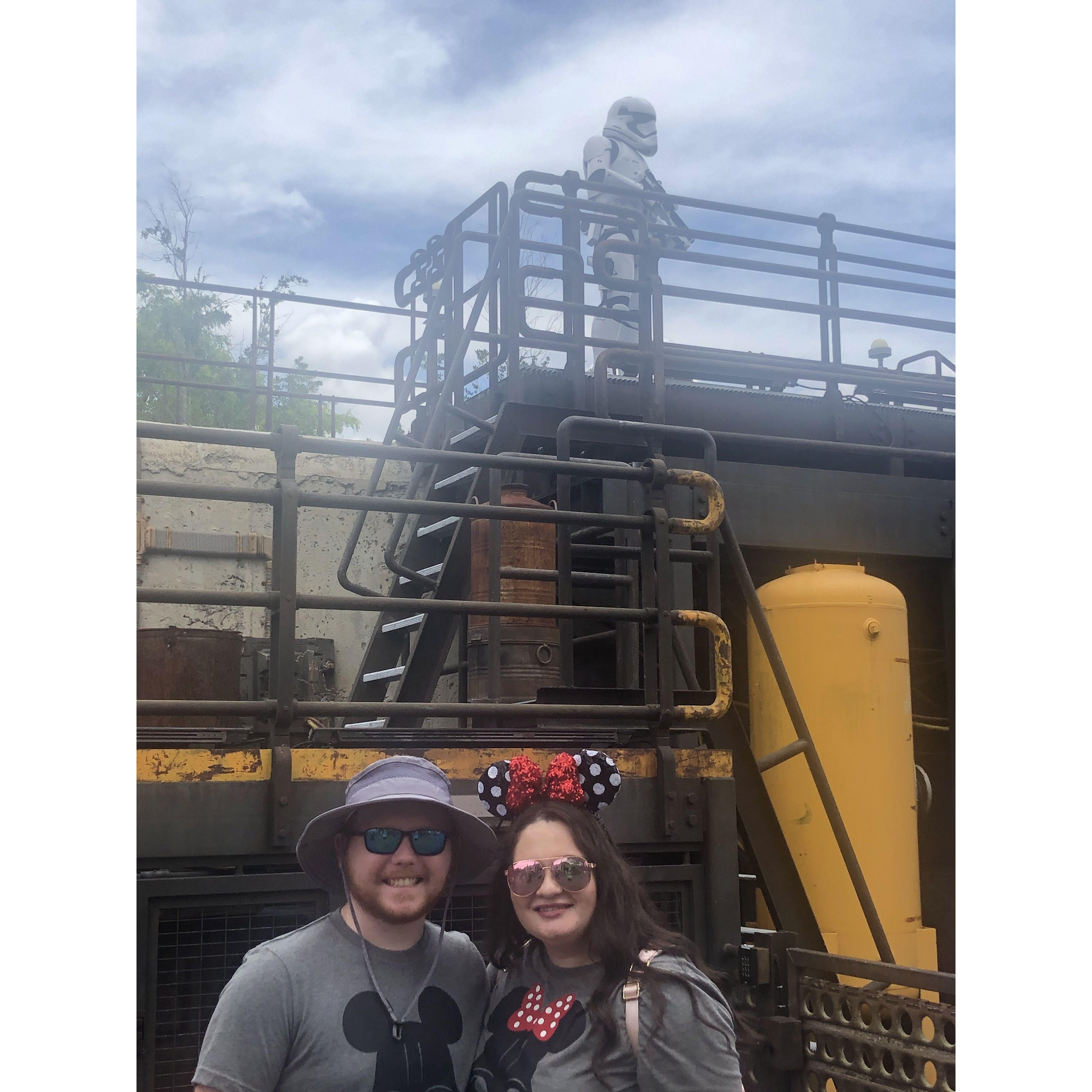 Paul and Sydney with a stormtrooper in Disney.