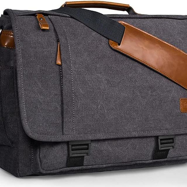 ESTARER Computer Messenger Bag Water-resistance Canvas Work Bag Briefcase Laptop Shoulder Bag Satchel 15.6 inch New Version, Grey