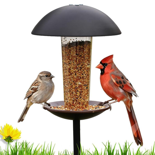 Goodeco Bird Feeder with Pole Standing - Metal Outdoor Bird Feeder for Wild Birds, Perfect for Yard Lawn Garden & Patio Decorations, Ideal Gifts for Mom Dad Grandparents (Black)