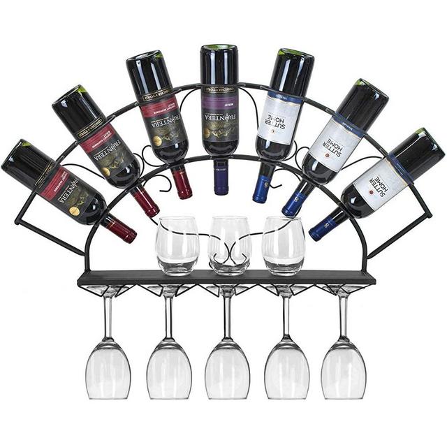 Sorbus Wine Bottle Stemware Glass Rack Wall Mounted - Bordeaux Chateau Style - Holds 7 Bottles of Your Favorite Wine - Elegant Storage for Kitchen, Dining Room, Bar, or Wine Cellar (Black)