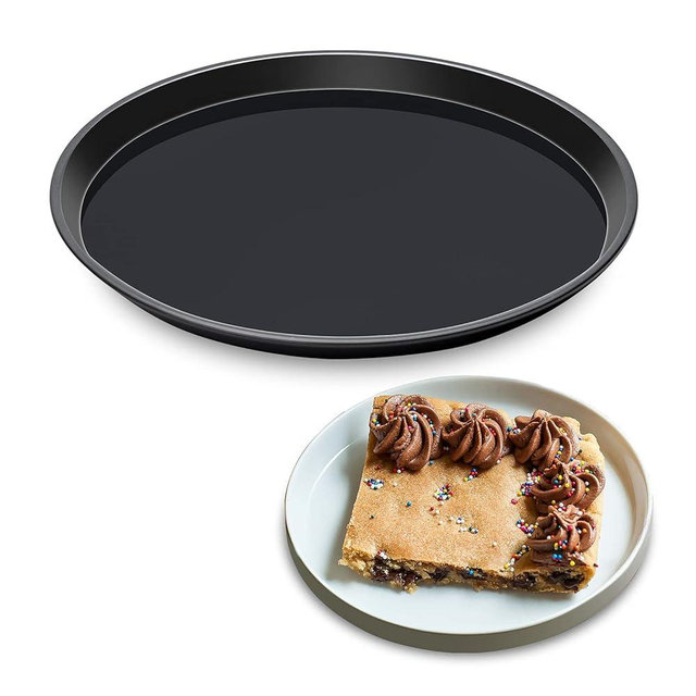 Yomvzake Cookie Cake Pan, 10 Inch Round Cake Pan Giant Shollow Cookie Pan Round Cookie Sheet Black Carbon Steel Tray Pan for Christmas Baking