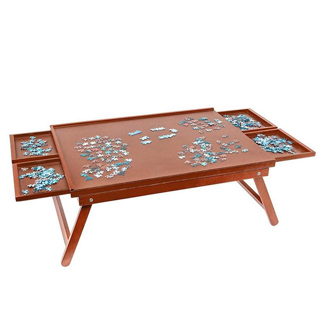 Jumbl Puzzle Board Rack | 23” x 31” Wooden Jigsaw Puzzle Table w/ 4 Storage & Sorting Drawers | Smooth Plateau Fiberboard Work Surface & Reinforced Hardwood | for Games & Puzzles Up to 1,000 Pieces