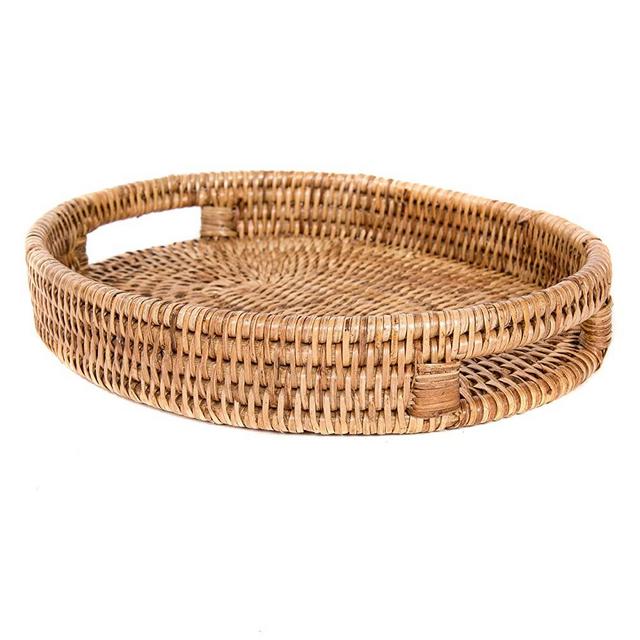 Artifacts Trading Company Rattan Small Oval Tray with Cutout Handles, 10" L x 8" W