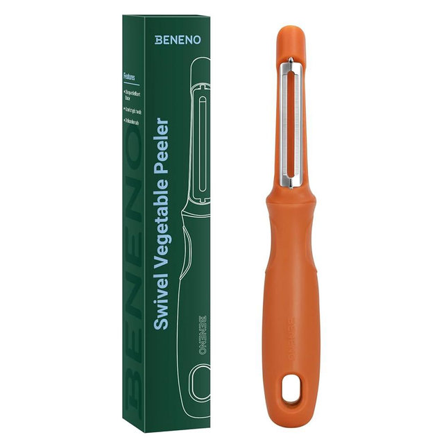 Beneno Swivel Vegetable Peeler, Razor-Sharp Smooth Peeling Potato Peelers with Stainless Steel Blades, Ergonomic Comfort Non-Slip Rubber Handle, Durable Kitchen Peelers with Potato Eye Remover, Orange