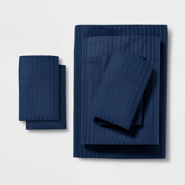 King 6pc 400 Thread Count Damask Solid Sheet Set Indigo - Threshold Signature™