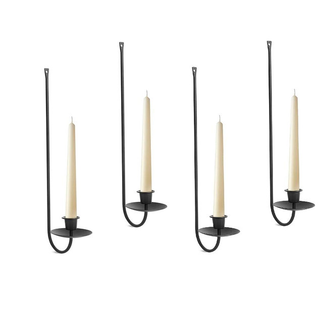 Batoslee Black Wall Candle Holder Set of 4, Stylish Metal Wall Mount Candle Sconces, Modern Wall Decoration for Living Room, Dining Room, Fireplace, and Weddings