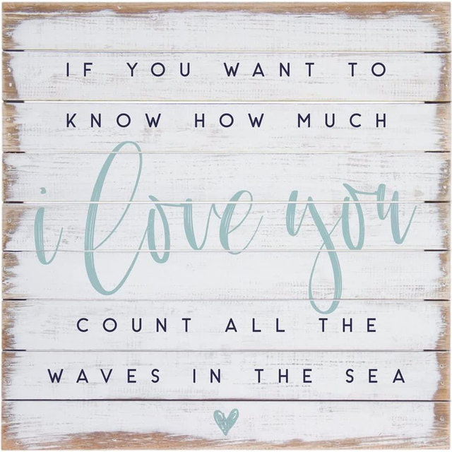 HOUVSSEN If You Want To Know How Much I Love You, Count All The Waves In Sea - Rustic Wood Sign Beach Quote Nautical Nursery Wall Art 10×10 Inch Decorative Plaque Home Living Decor.