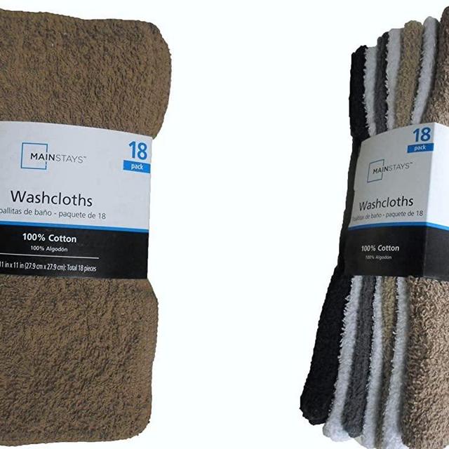 MAINSTAYS 18 Pack Assorted Cotton Terry Thin Washcloths Rags (BWWGB)