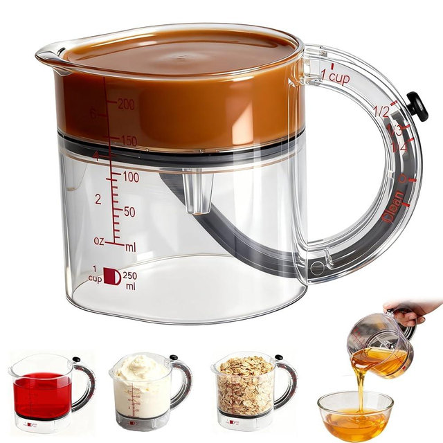 KOOK UDU 4 in1 Adjustable Measuring Cup with Scraper-Style Seal Base,Multi-Functional Up Cup Measuring Cup,Space-Saving Easy to Clean for Cooking and Baking & Ingredients