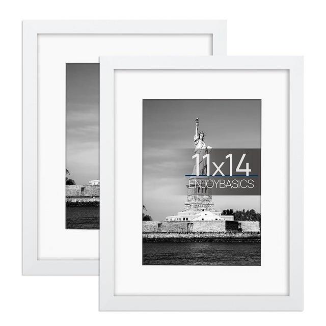 ENJOYBASICS 11x14 Picture Frame, Display Poster 8x10 with Mat or 11 x 14 Without Mat, Wall Gallery Photo Frames, White, 2 Pack