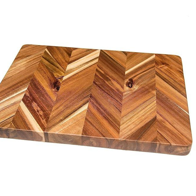 Lipper International Acacia Herringbone Rectangular Cutting and Serving Board with Inset Handles for Chopping Meats, Fruits and Vegetables, Medium, 12" x 16" x 1" Thick