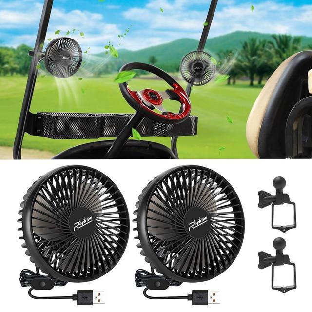 Roykaw Golf Cart Fan Portable USB Input Compatible with EZGO Club Car Yamaha, 3-Speed Settings, 360 Degree Rotation, Long Lasting, Low Noise Designed, Quick Release & Won't Fall Off