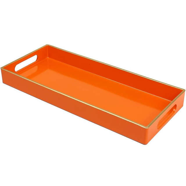 Leemxiiny Orange Bathroom Vanity Tray for Countertop, Small Plastic Toilet Tank Versatile Storage & Organization Tray for Makeup, Perfume, Desk, Kitchen, Candles, 13.7"x6"x1.4", 35O