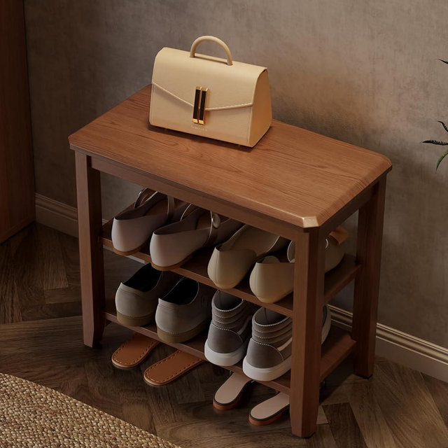 AQIMUELE Wood Shoe Rack Bench for Entryway, 2 Tier Shoe Rack for Front Door Entrance, Shoe Bench with Shoe Storage for Entryway, Bedroom, 23.6"