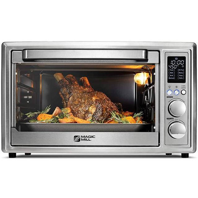 Magic Mill Air Fryer Toaster Oven – 30L Capacity 1800w Smart Rotisserie Convection Oven and Dehydrator With 3 Style Trays – LED Display – Brushed Stainless Steel