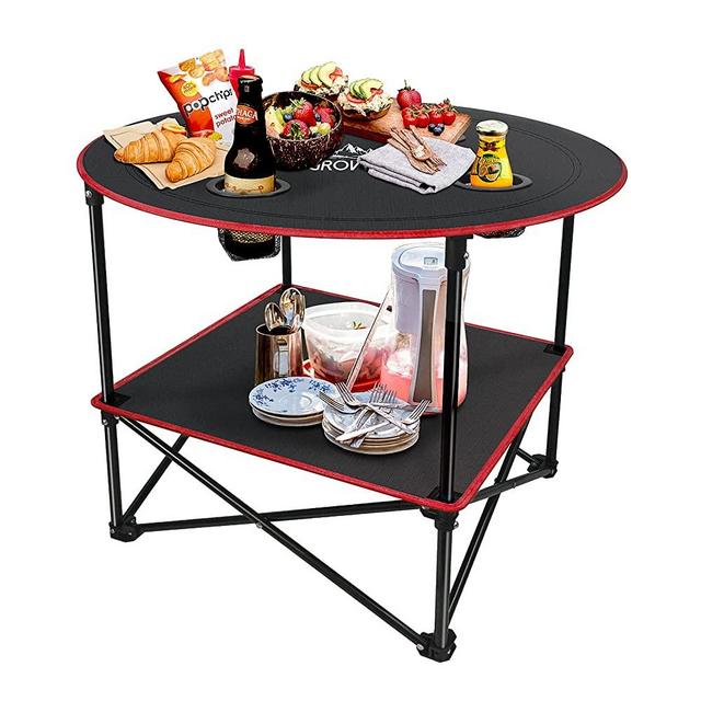 Grovind Portable Canvas Table Camping Table with 4 Drink Holders and Storage Bag, Folding Picnic Tables for Outdoors, Beach, Camping and Hiking