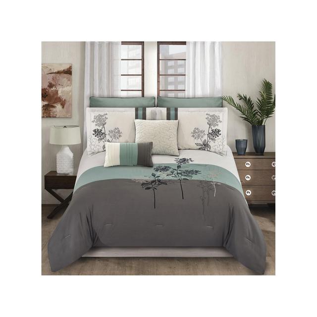 8pc King Emilie Comforter Set Ivory/Gray/Blue - Riverbrook Home