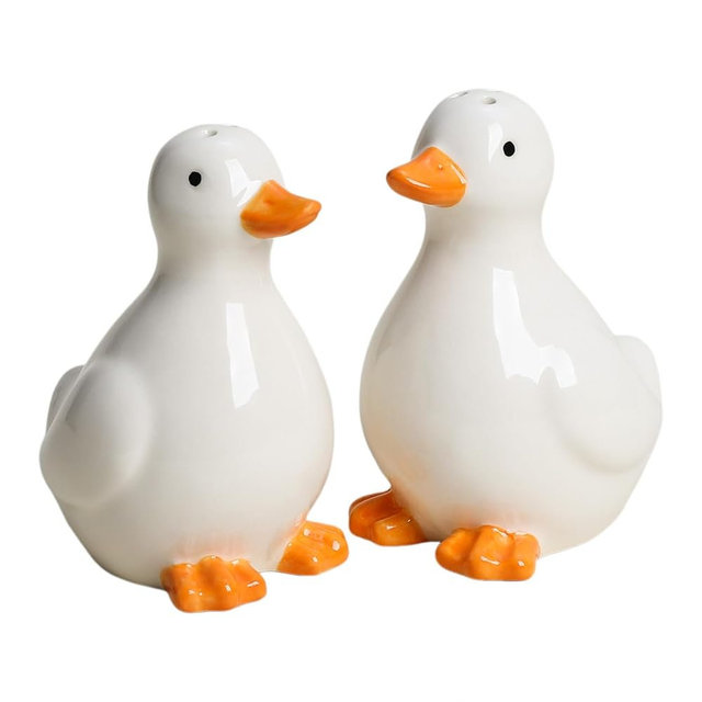 WAIT FLY Duck Shape Ceramic Salt & Pepper Shakers Set 2 PCS Standing Duck Salt and Pepper Shakers, Home Kitchen Decor