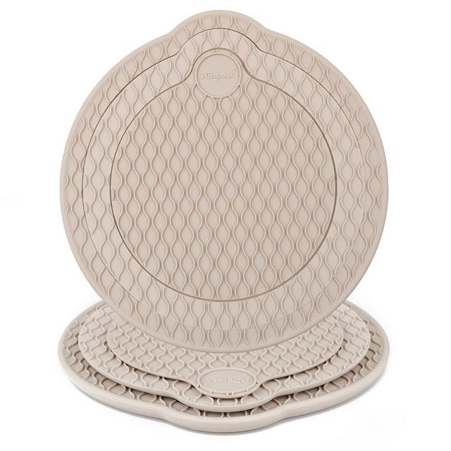 3-in-1 Silicone Trivet Mat Pot Holders for Kitchen, 10inch 1.4pounds Higher Density Heat Resistant 450°F(230°C), Table Silicone Trivets for Hot Pots and Pans, Silicone Countertop Protector Mat, Beige