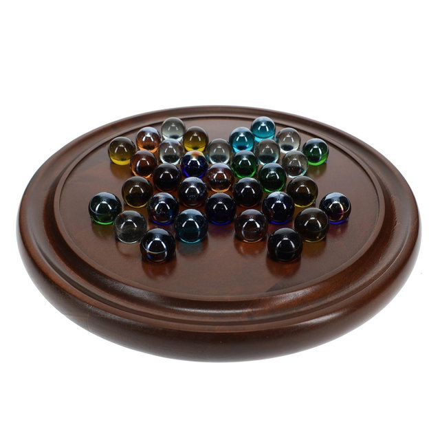 WE Games Marble Solitaire Game - Solid Maple Wood with Glass Marbles in Assorted Colors - 12 in.