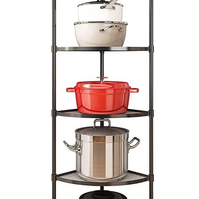 ZIGAMA 5-Tier Kitchen Pot Rack, Multi-layer Corner Shelf Stand Metal Shelves for Kitchen