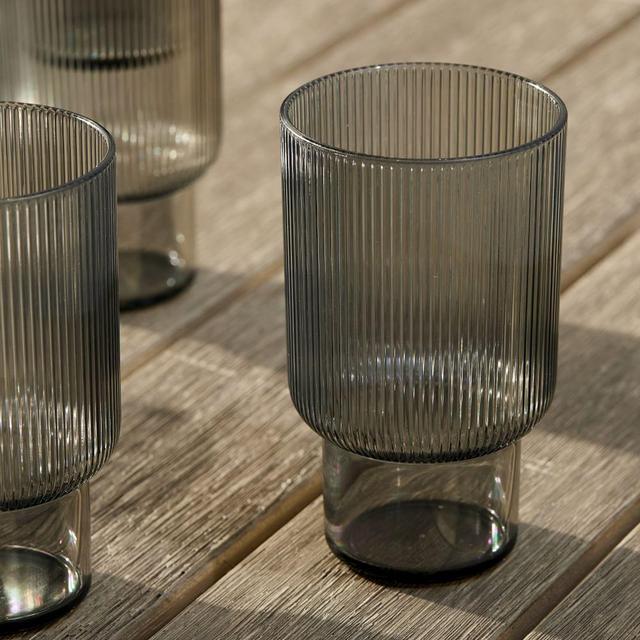 Fluted Acrylic, Highball, Light Gray, Set Of 4