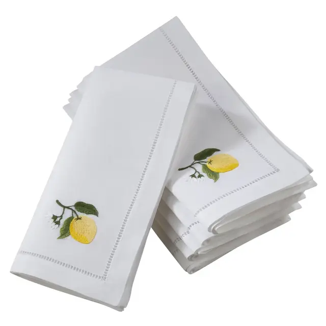 Saro Lifestyle Embr'd Lemon Hemstitch Napkin, 20" Square, White