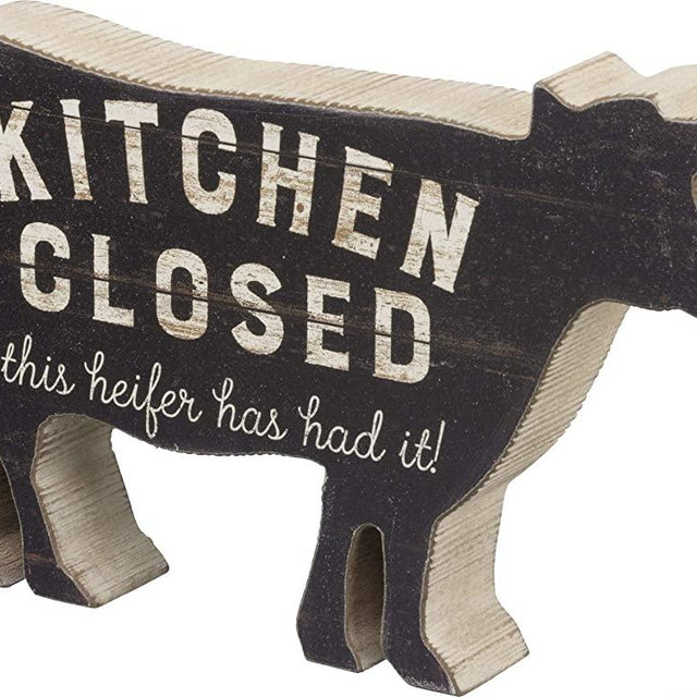 Primitives by Kathy Chunky Sitter-Heifer Has Had, 7x4.5 inches, Black, White
