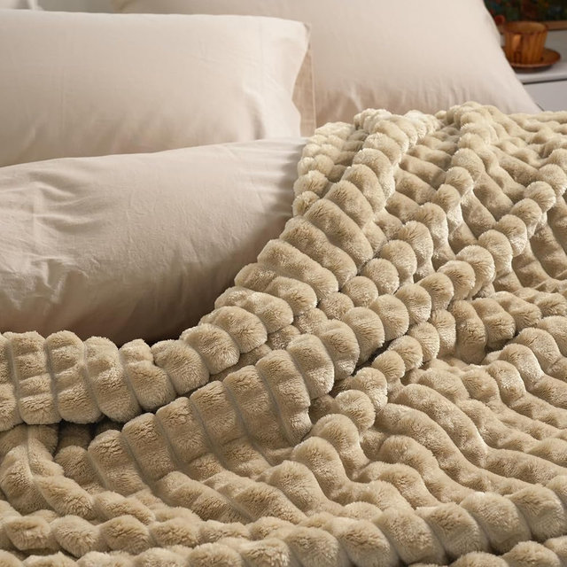 PHF Luxury Soft Fleece Blanket Queen Size, No Shed No Pilling, 380GSM Fluffy Cozy Throw Blankets for Bed, 90"x90", Lightweight Warm Bedding for Home Decor, Ideal Gift for Women, Khaki
