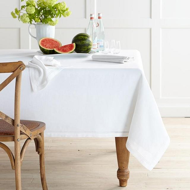 Linen Double Hemstitch Tablecloth, 70" X 126", White