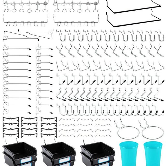 Pegboard Hooks, with Bins, Peg Locks, for Organizing Various Tools, 204 PCS, 80 of Which are Locks