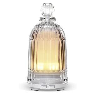 Glass Essential Oil Diffuser, Aroma Diffusers with Glass Cover & Plastic Reservoir Small Humidifiers with 7 Color LED Lights Auto-Off for Home Office Bedroom Yoga 120ml(White Bottom)