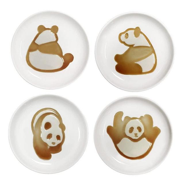 4pcs Ceramics Panda Relief Seasoning Dishes Sushi Dipping Bowl Appetizer Plate - 3.5 inches