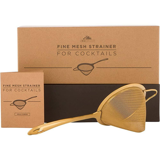 A Bar Above Gold Strainer – Fine Mesh Bar Strainer w/ Smooth Handle – Fine Cocktail Strainer for Cocktails, Tea & More – Gold Conical Strainer – High-Density Large Tea Strainer